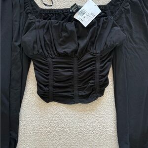 Black Ruched Off-Shoulder Top